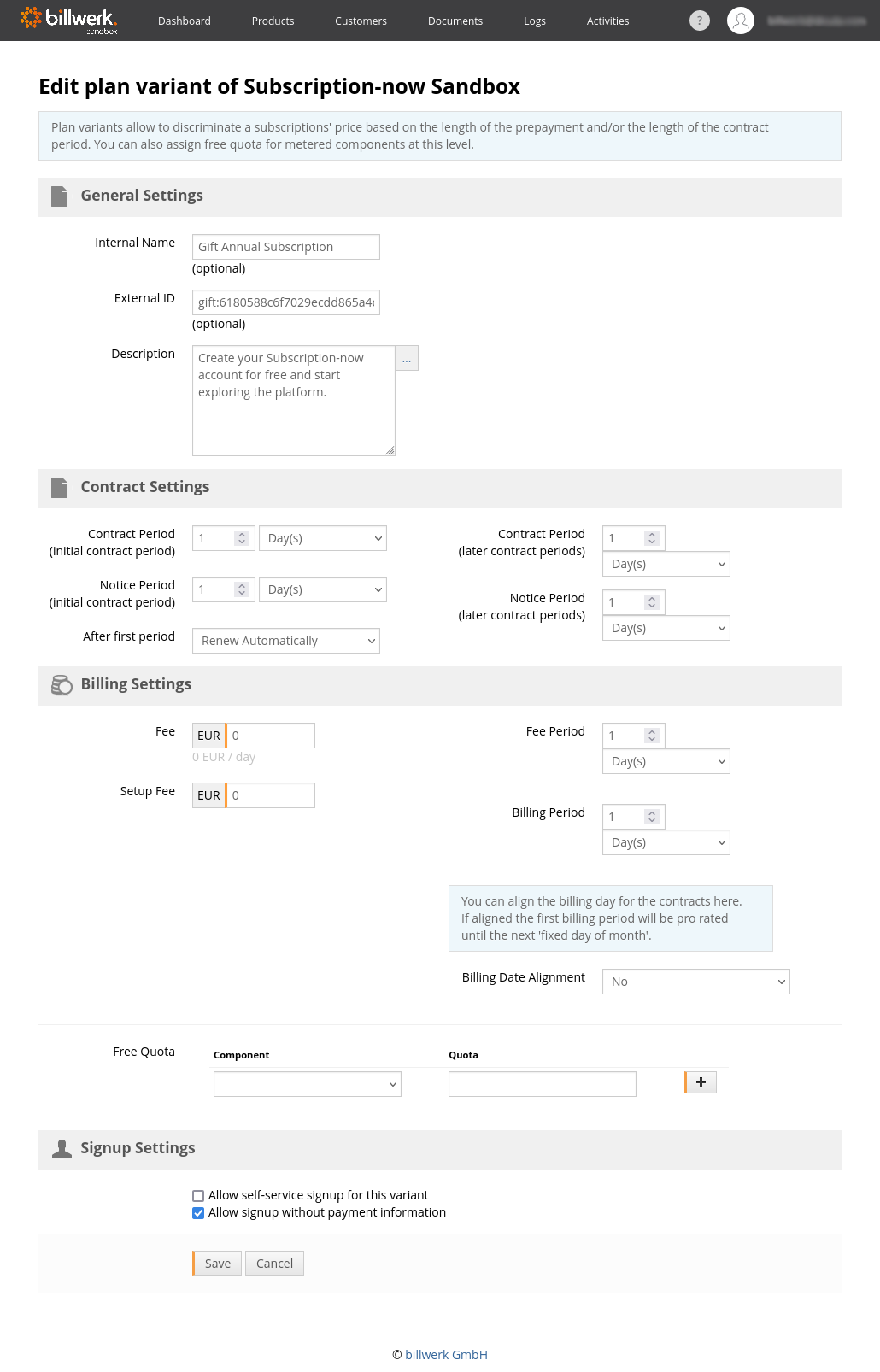 Configuring your gift counterpart variant